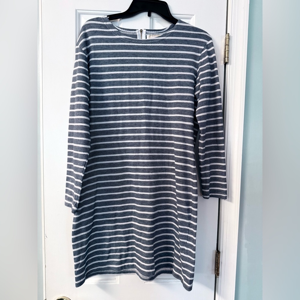 Sail to Sable Blue White Striped Dress Nautical Shift Dress Size M